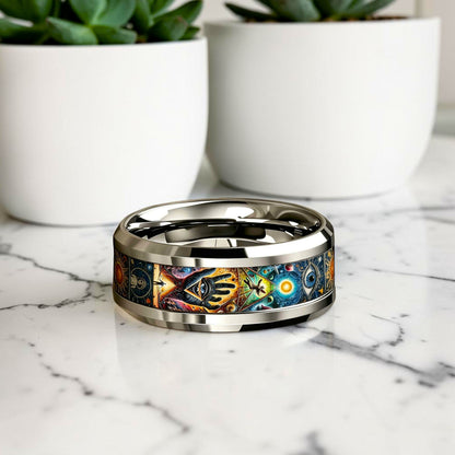 Bague Mystique Sceau d'Orion homme acier inoxydable - symboles Main de Fatma et Œil de la Providence - mmihommesmodernes.com