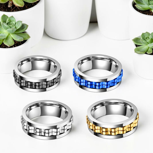 Bague anti stress, homme APEX ARGENT avec argent noir bleu dore