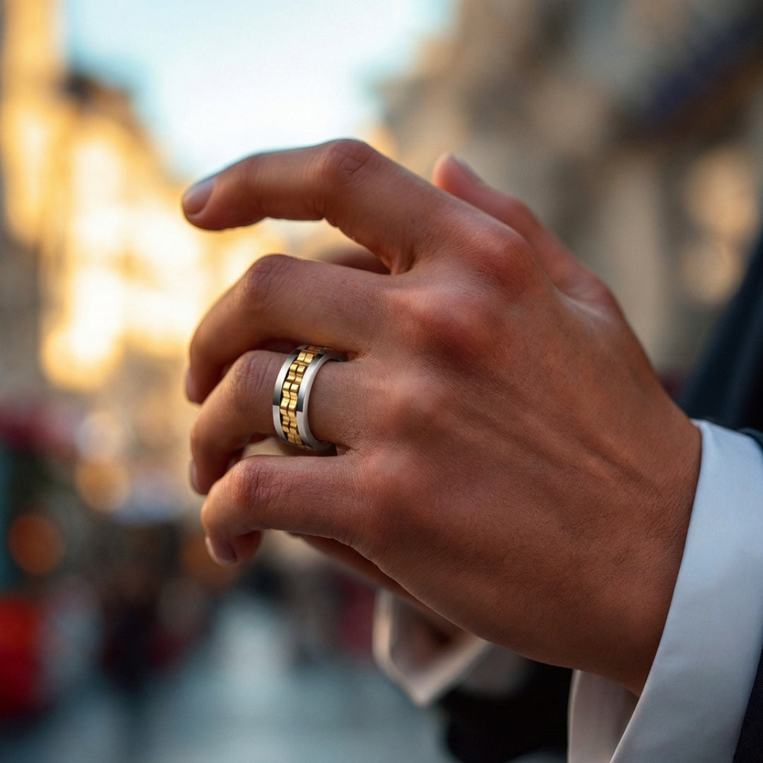 Bague anti stress, homme APEX ARGENT dore main elegante