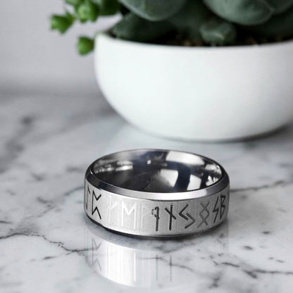 Bague homme, Alliance Viking Futhark en Acier Bicolore variante argentee