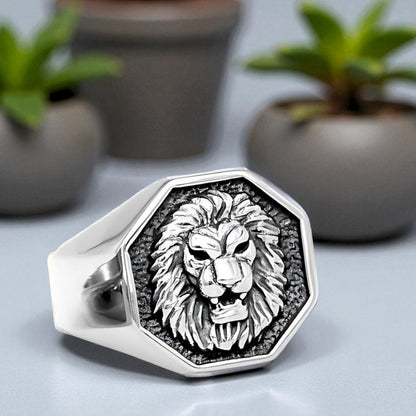 Bague homme LION RING™ argent table blanche