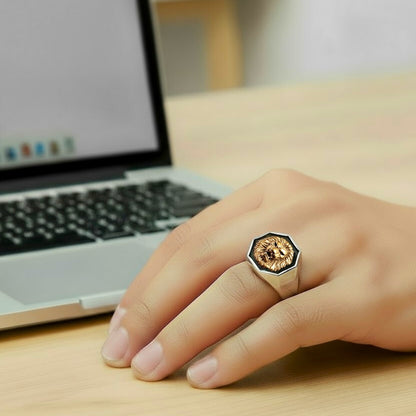 Bague homme LION RING™ dore argent ordinateur