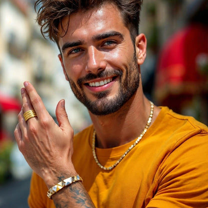 Bague homme "Odyssée Industrielle" dore t-shirt jaune 