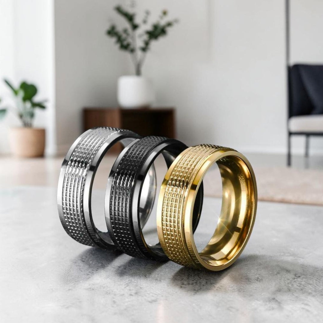 Bague homme, alliance Horizon Texture noire doree argentee