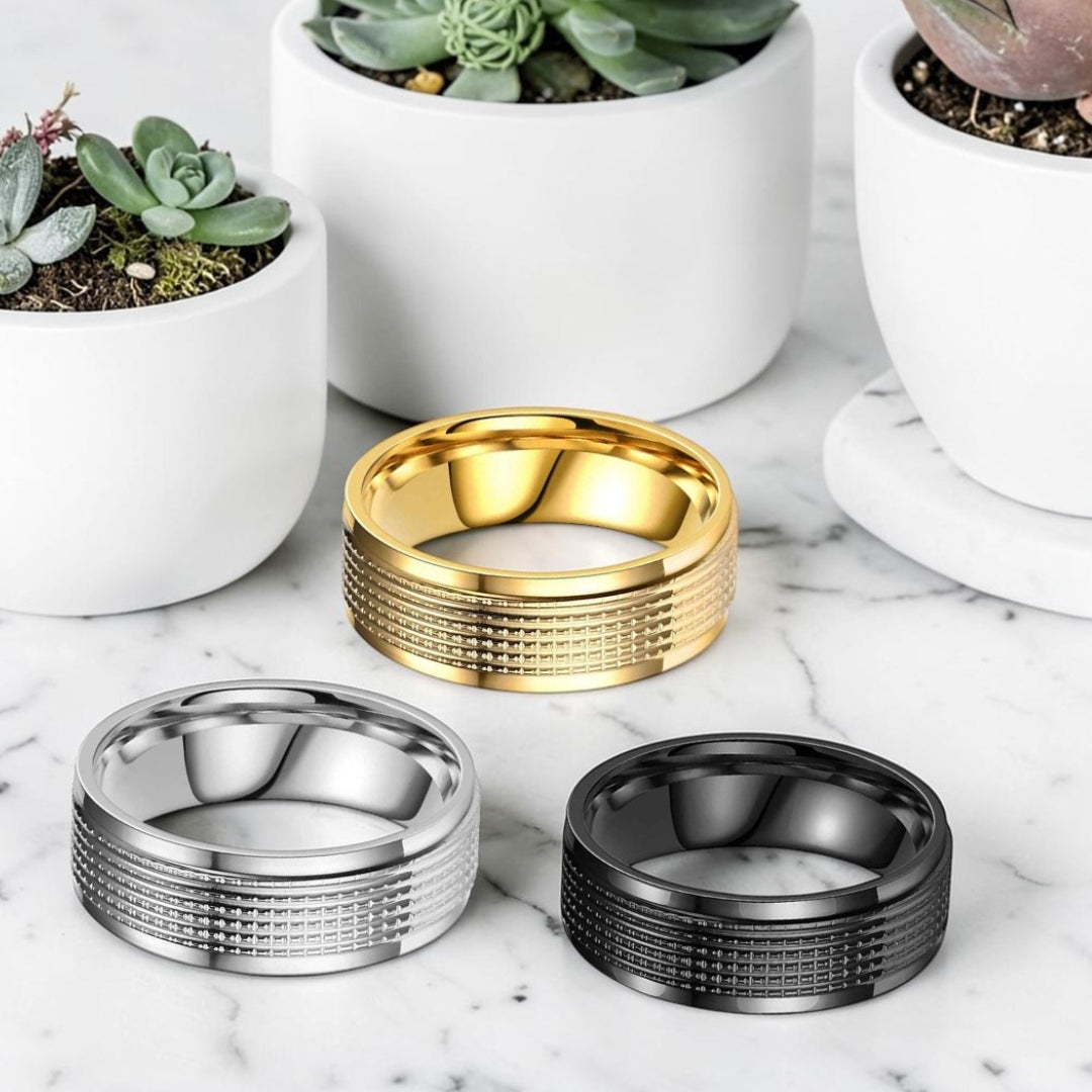 Bague homme, alliance Horizon Texture presentation variantes argeneet doree noire
