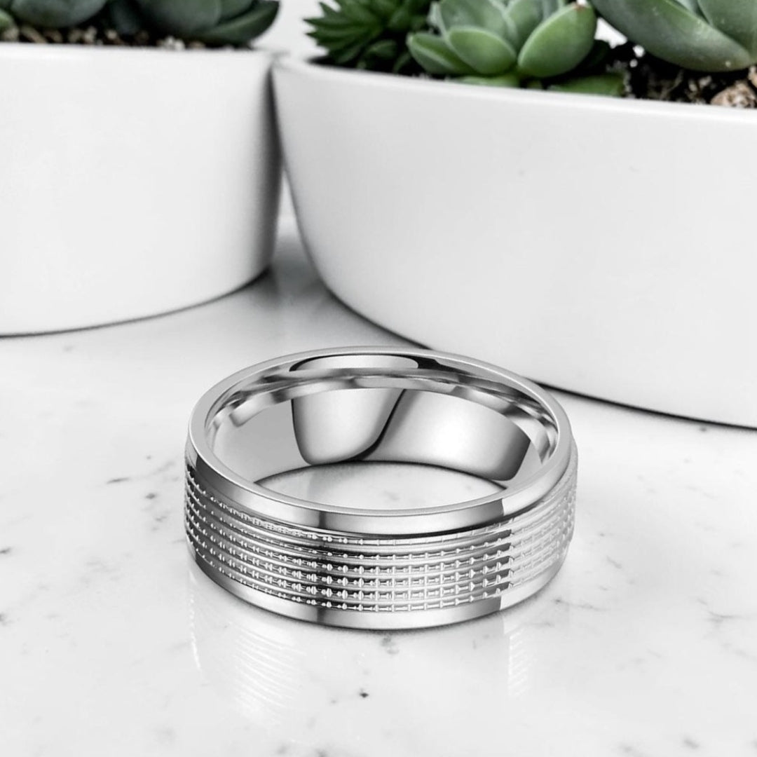 Bague homme, alliance Horizon Texture variante argentee