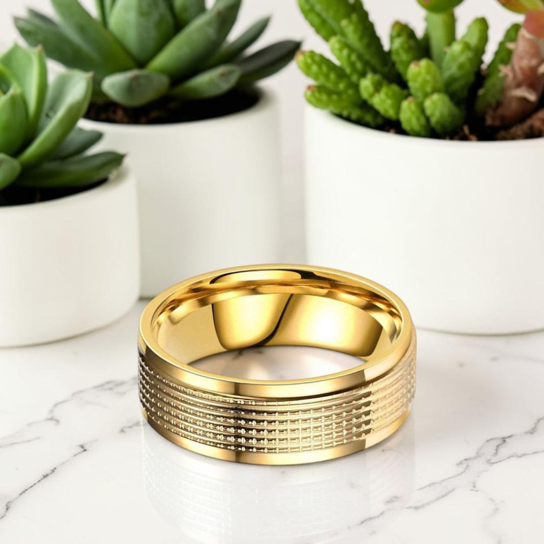Bague homme, alliance Horizon Texture variante doree