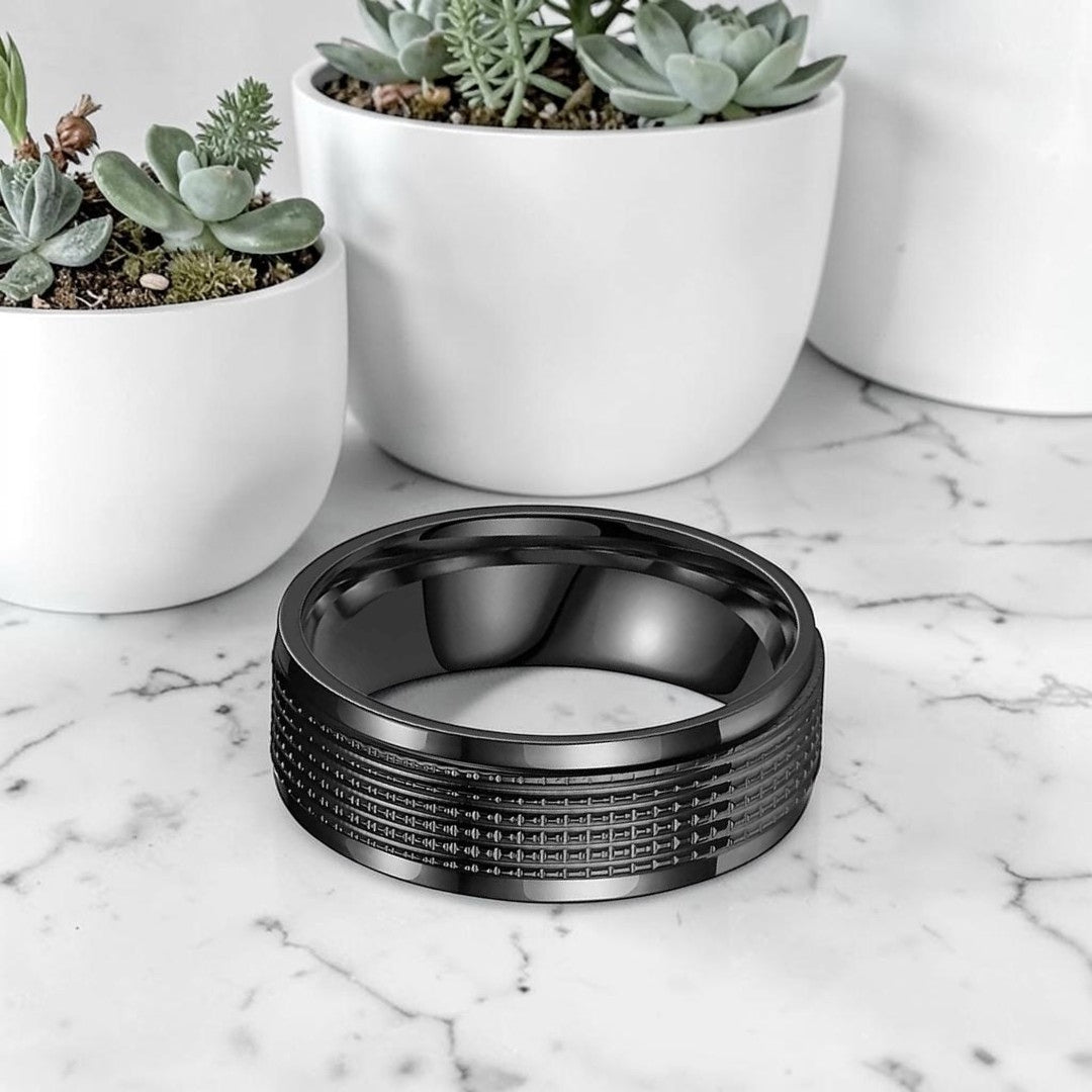 Bague homme, alliance Horizon Texture variante noire