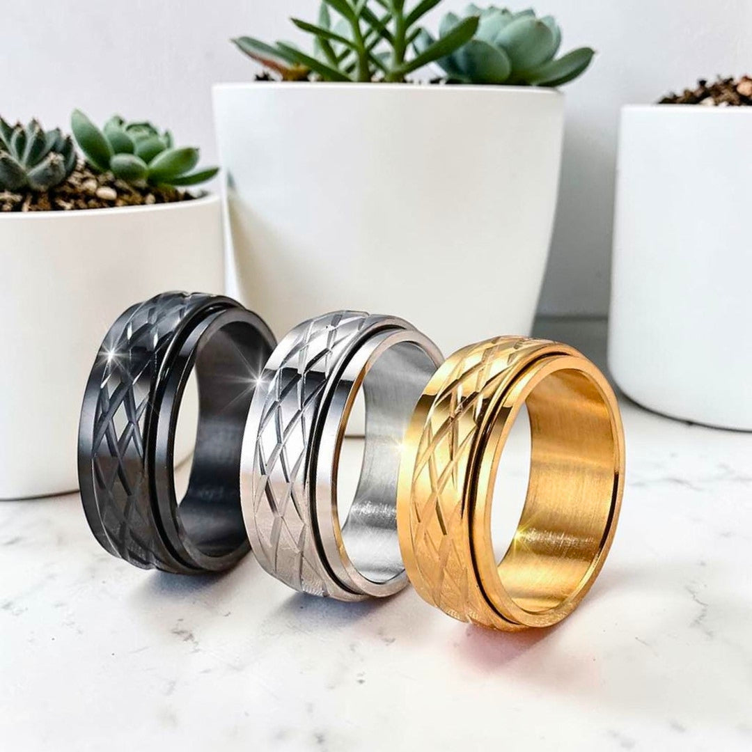 Bague pour homme Anneau "Armor" argent noire dore plantes succulentes