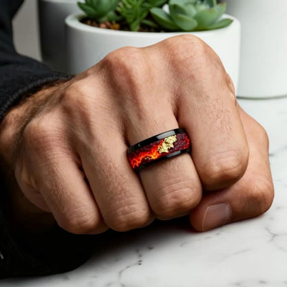 Bague pour homme L'Alliance Volcanique  "Magma & Gold" poing marbre