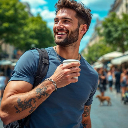 Bracelet Homme HORSESHOES t shirt bleu cafe sac