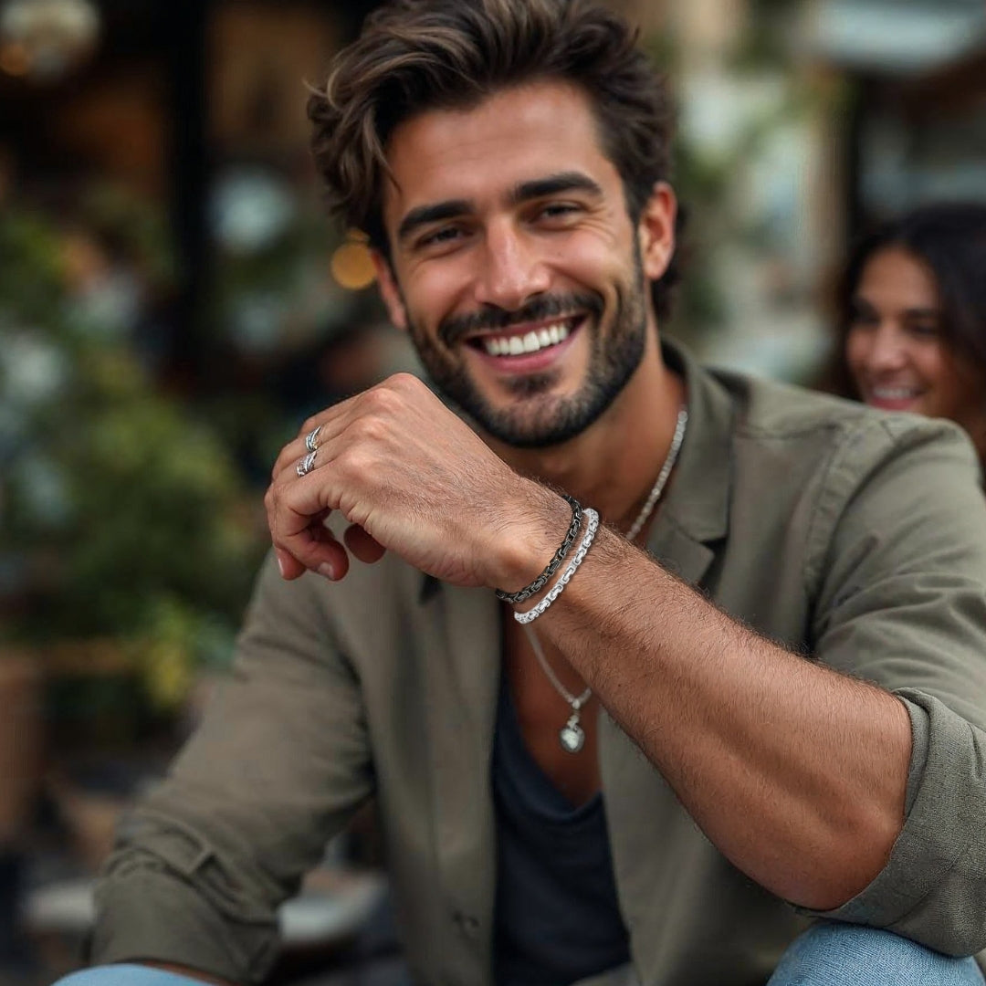Bracelet Homme LINKOT™ variantes argent argent ancien chemise mode terrasse