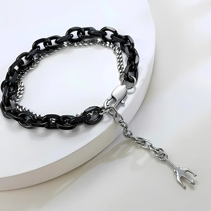 Bracelet homme-DOUBLE SEA CHAINS noire table blanche
