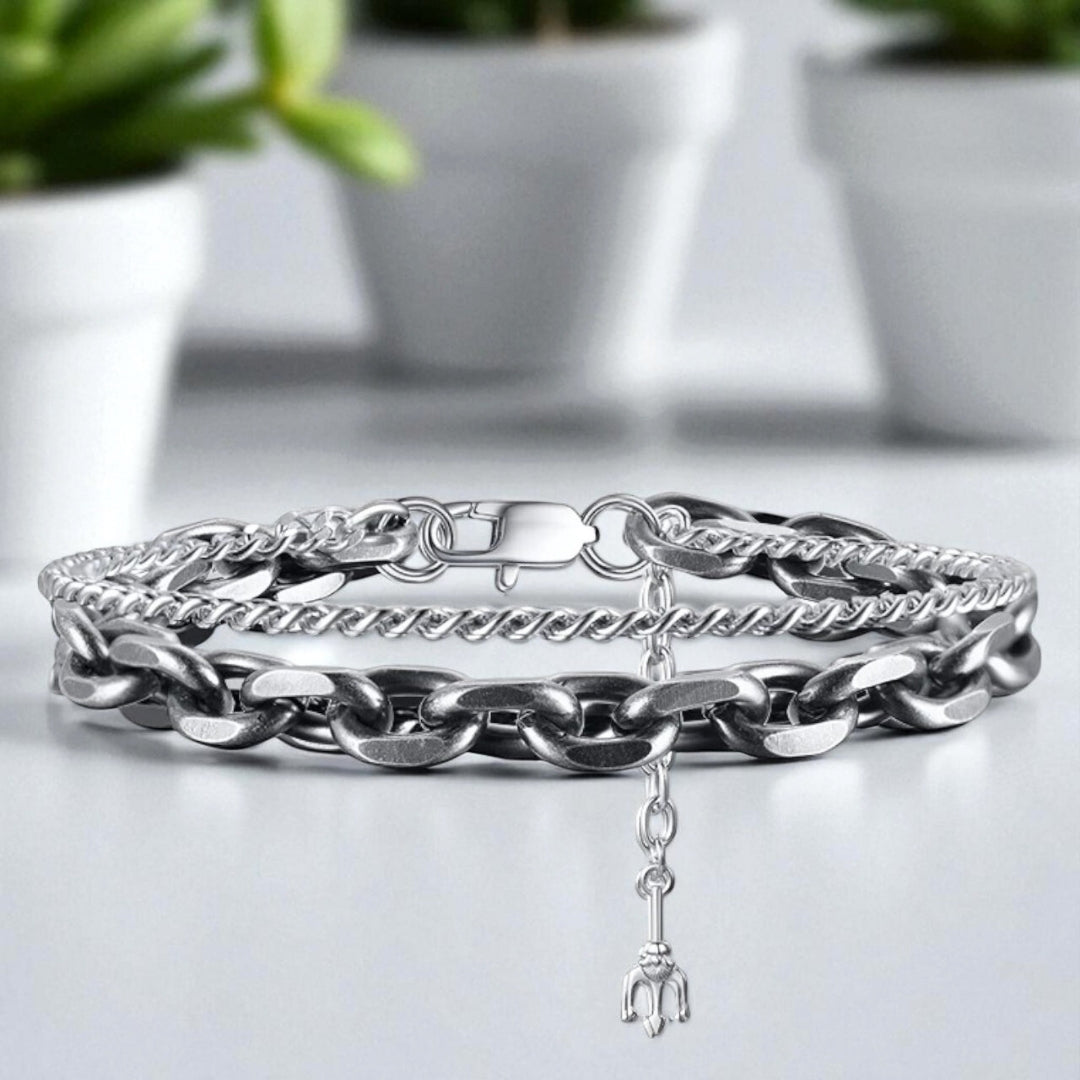 Bracelet homme-DOUBLE SEA CHAINS variante argent table marbre