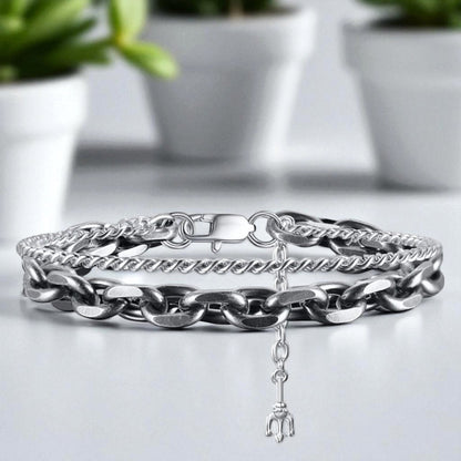 Bracelet homme-DOUBLE SEA CHAINS variante argent table marbre