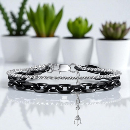 Bracelet homme-DOUBLE SEA CHAINS variante noire table marbre