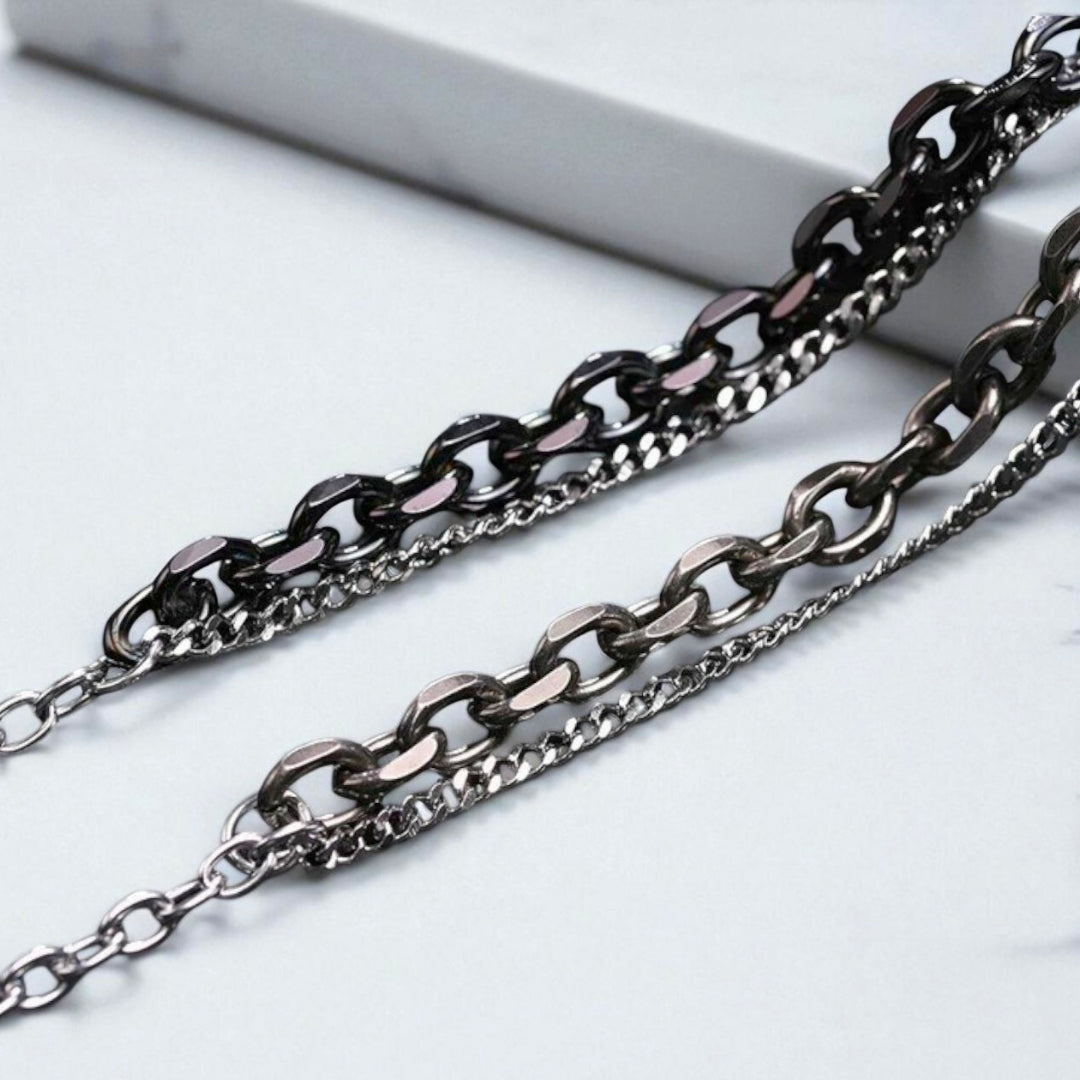 Bracelet homme- DOUBLE SEA CHAINS deux variantes argent noir table blanche