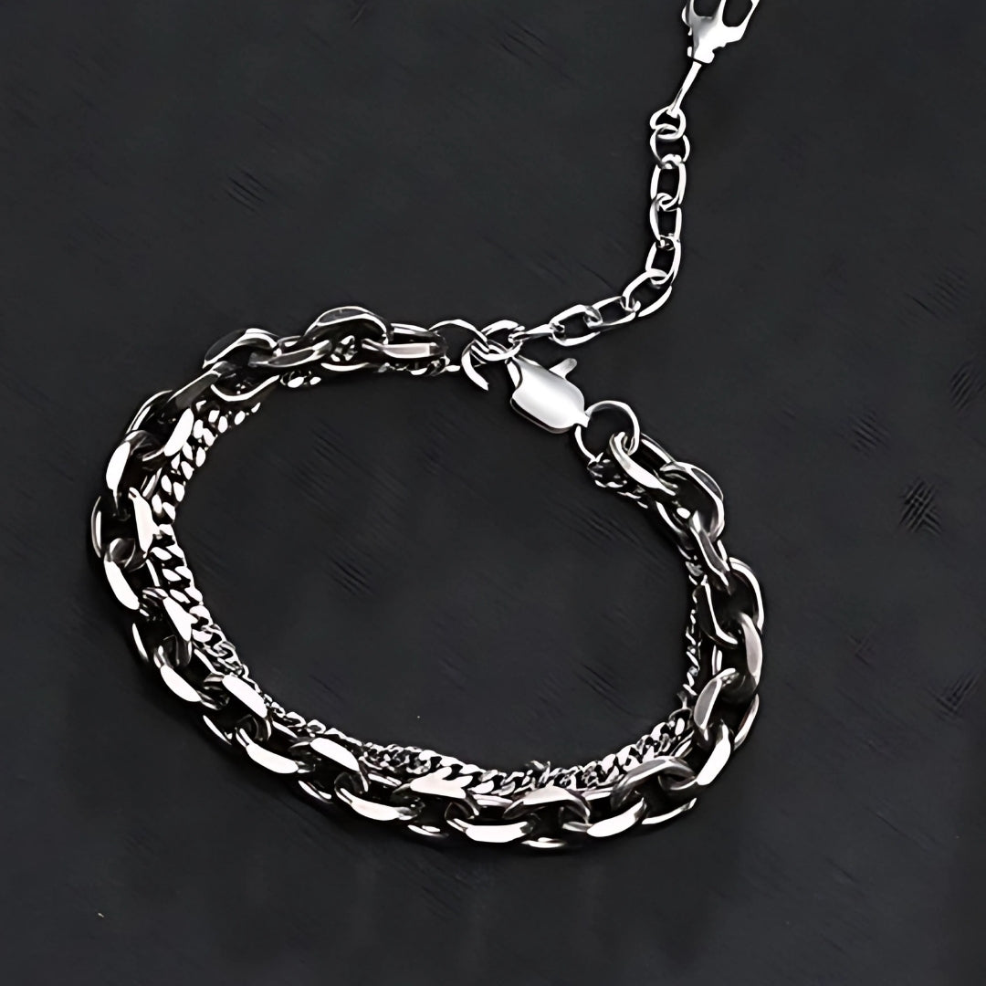 Bracelet homme- DOUBLE SEA CHAINS variante argent table noire