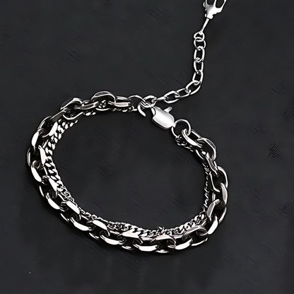 Bracelet homme- DOUBLE SEA CHAINS variante argent table noire