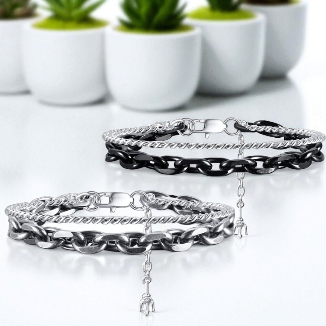 Bracelet homme- DOUBLE SEA CHAINS variantes noire vieux noire table blanche