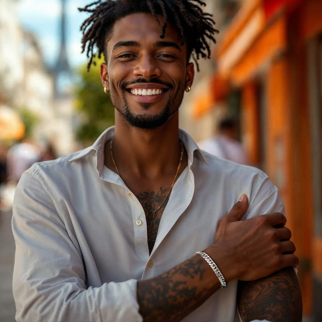 Bracelet homme- MIAMI-CUBANO II  chemise mode homme noir sourire rue