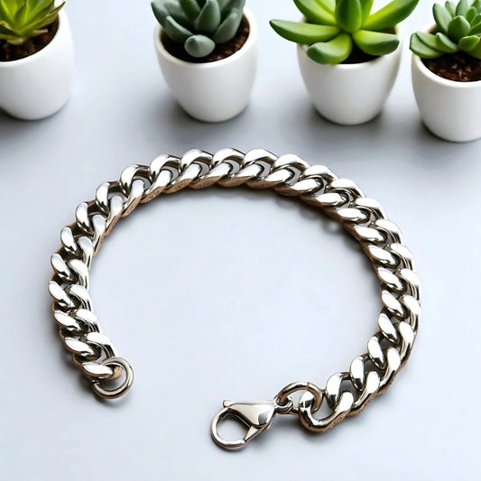 Bracelet homme- MIAMI-CUBANO II presentation fermoir table blanche plantes