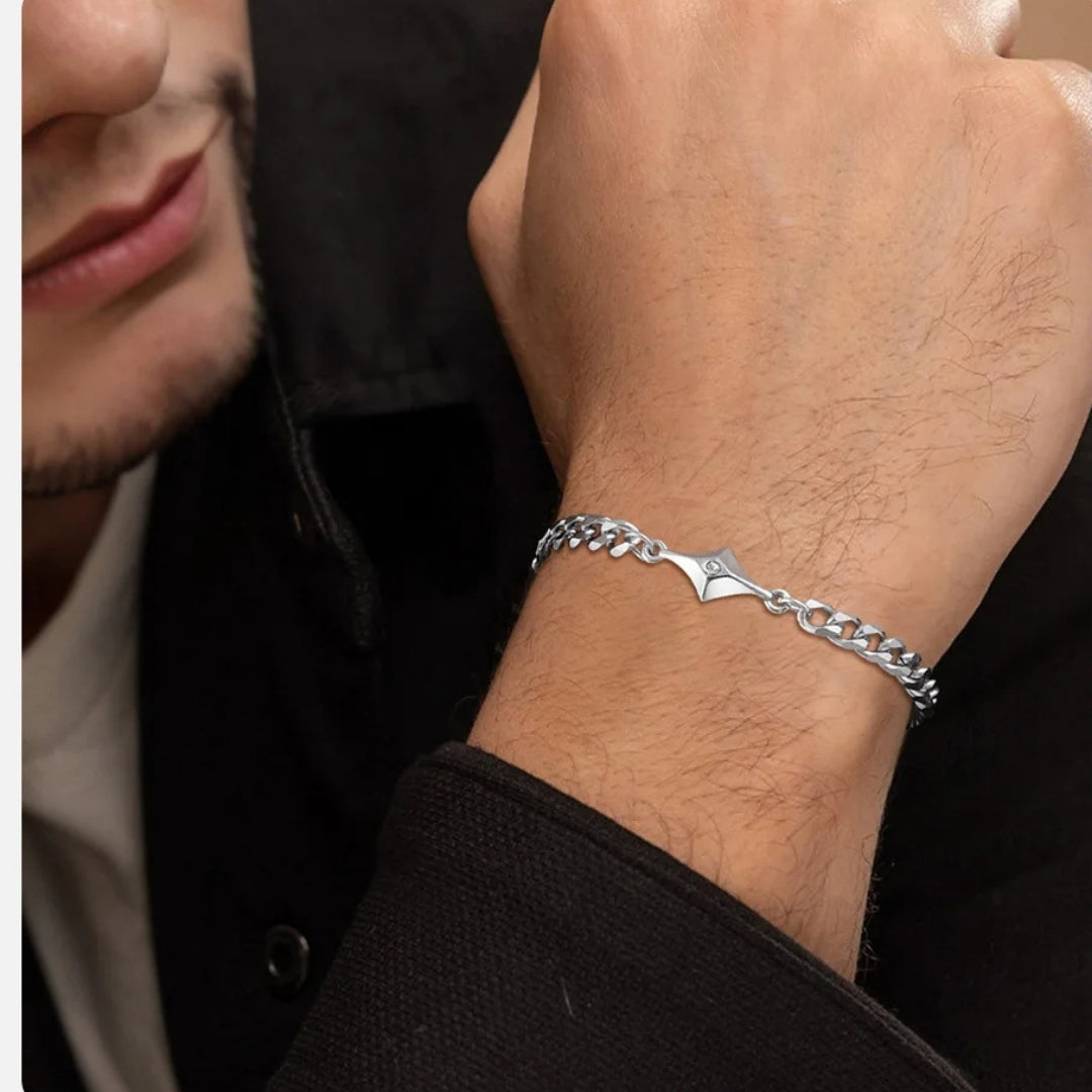 Bracelet homme- NORTH STAR point argent poignet main homme elegant