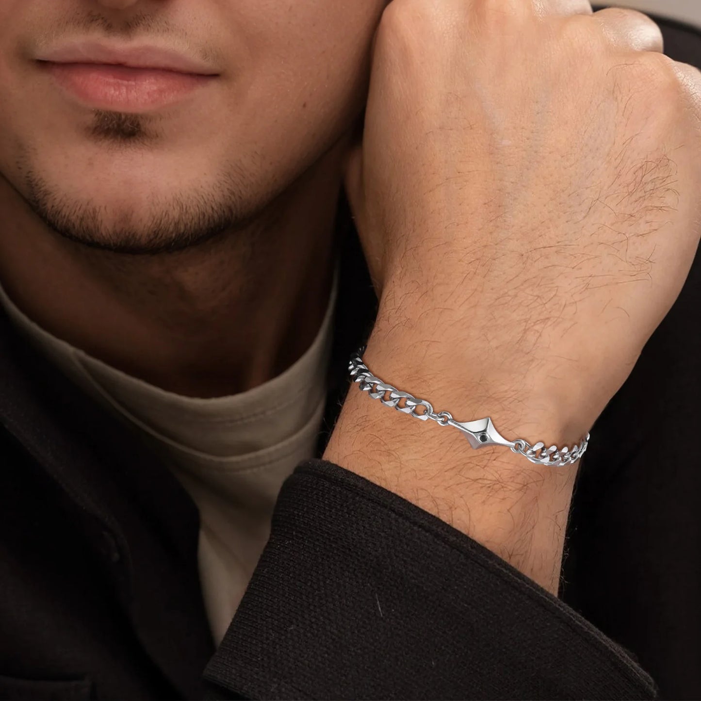 Bracelet homme- NORTH STAR point noir poignet main homme elegant