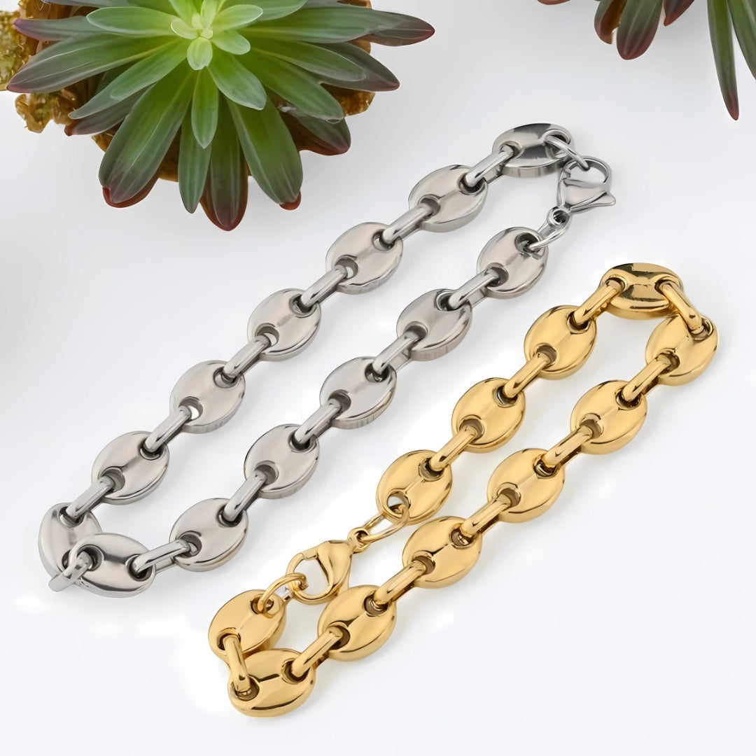 Bracelet homme- OVAL LINKS™ dore argent etendu able blanche