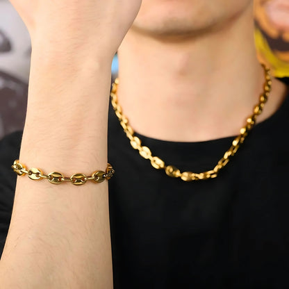 Bracelet homme- OVAL LINKS™ dore collier dore t shirt noir 