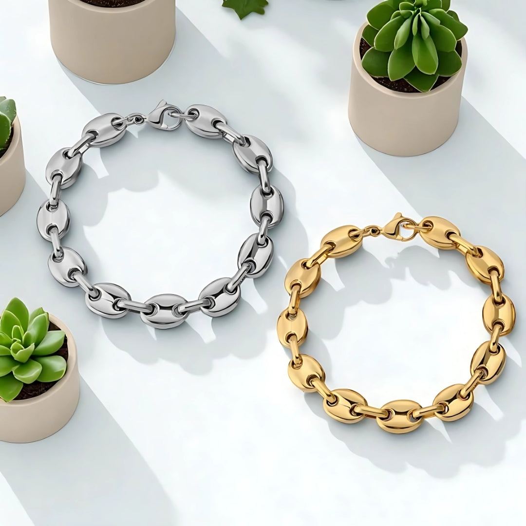 Bracelet homme- OVAL LINKS™ variantes argent dore table blanche