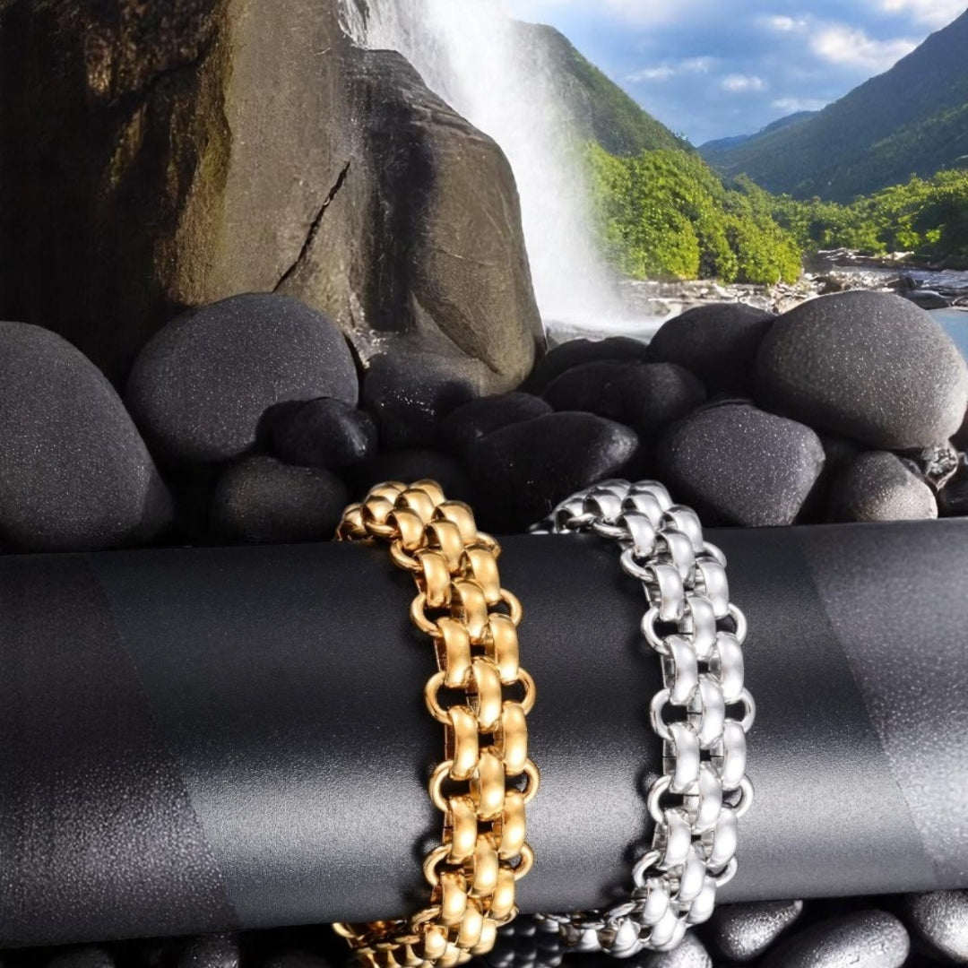Bracelet homme BELCHER DOUBLÉ™ dore argent galets chute eau nature