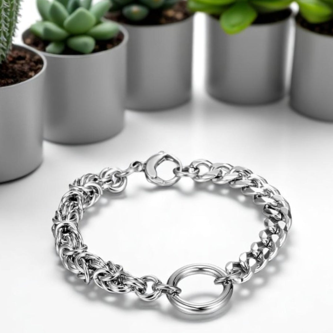 Bracelet homme BIG RING TWO SIDES™  variante argente table blanche