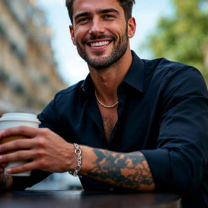 Bracelet homme BRING THE RING™ argent chemise bleue cafe