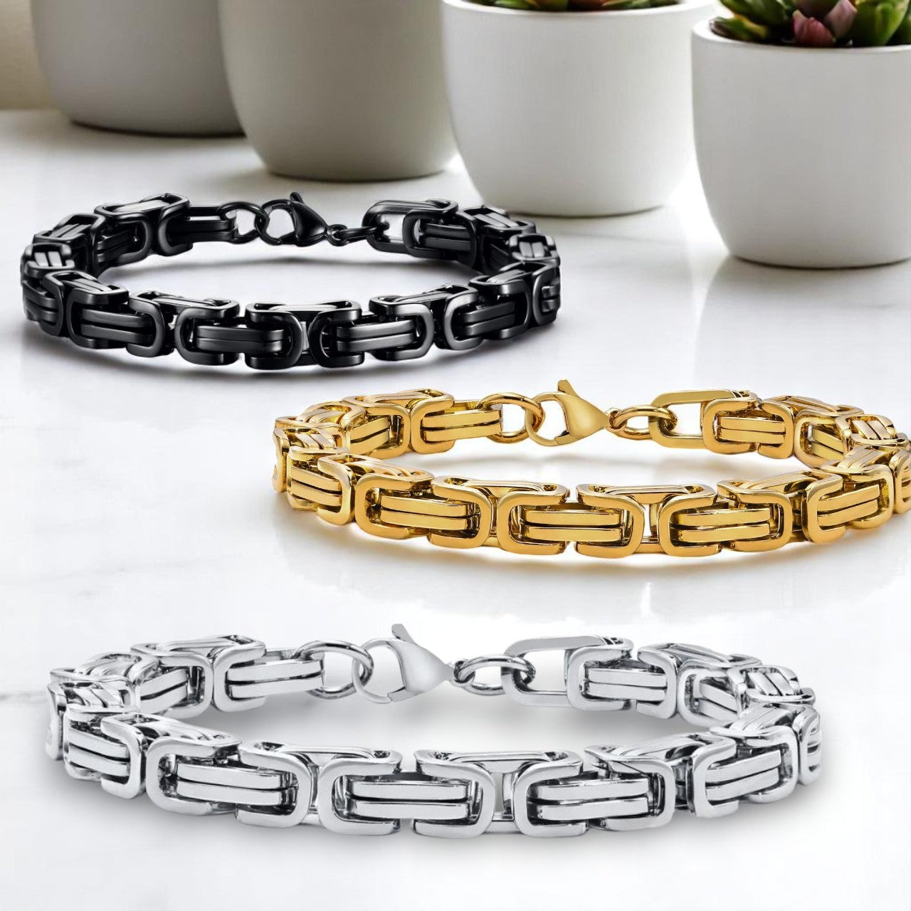 Bracelet homme BYZANTINE I ™varantes noire argente dore 
