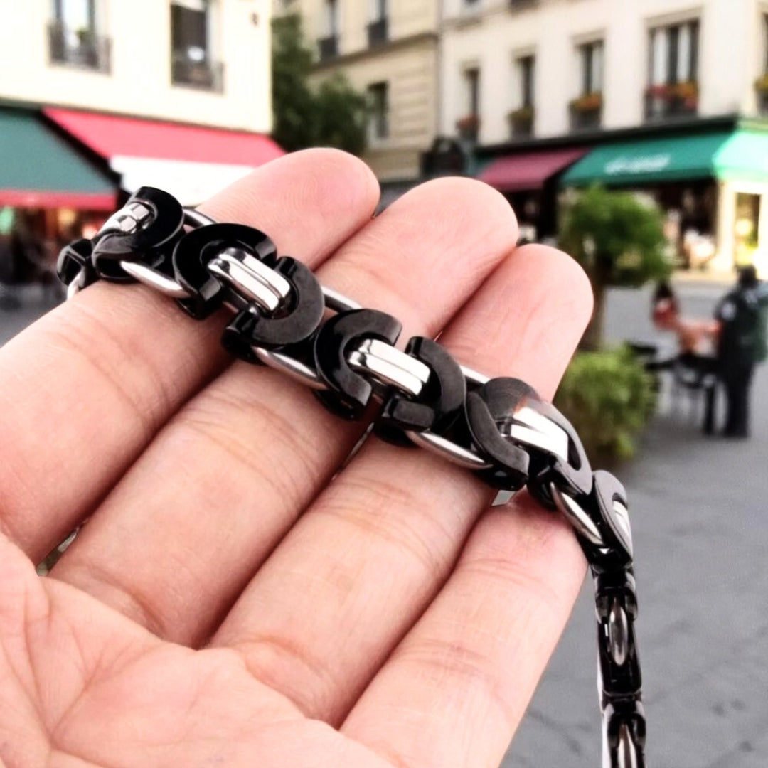 Bracelet homme BYZANTIN EMPEREUR ARRONDI™ argent noir main 