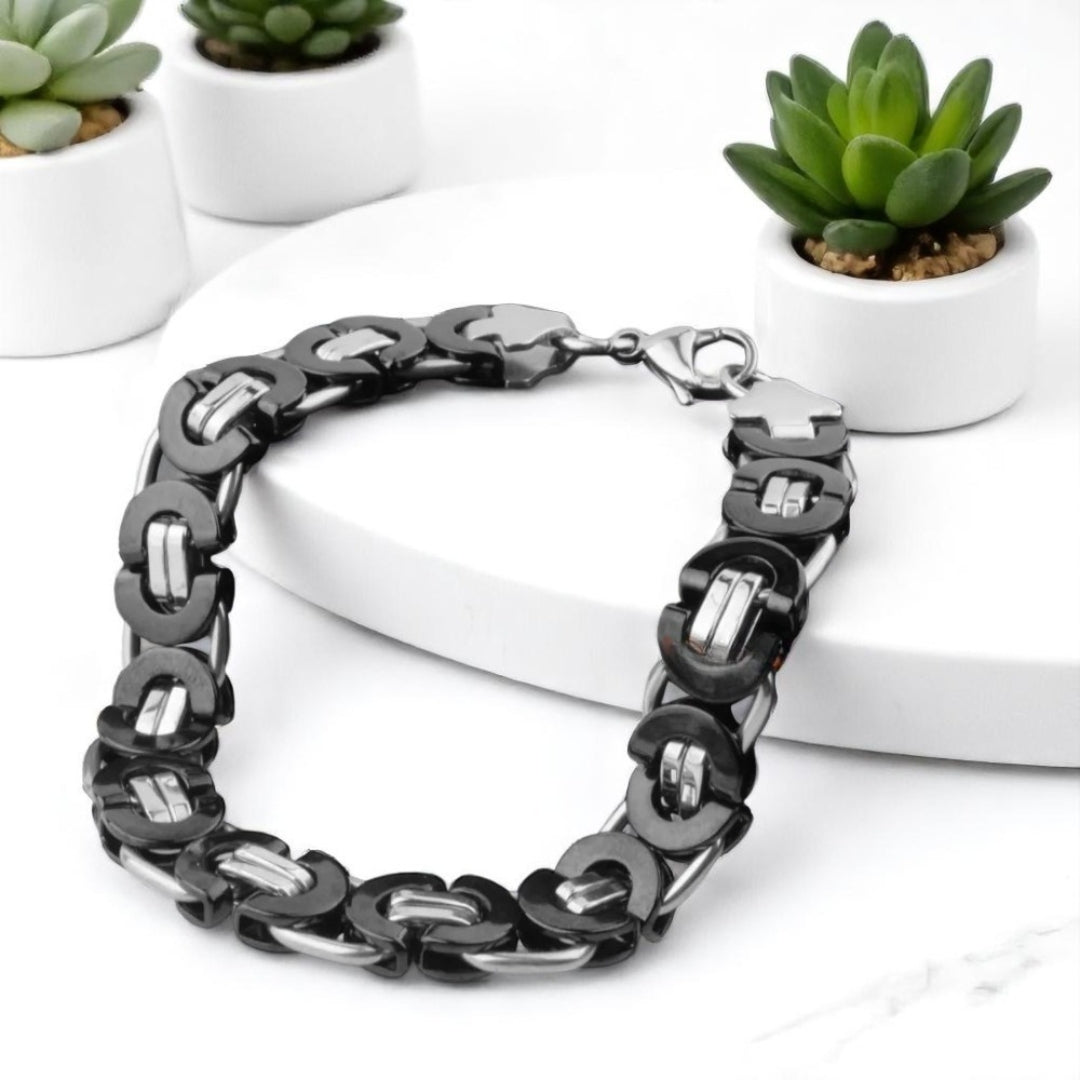 Bracelet homme BYZANTIN EMPEREUR ARRONDI™ argent table blanche variantes argent noir