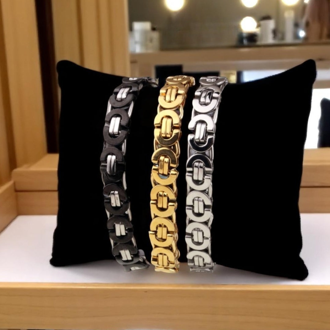 Bracelet homme BYZANTIN EMPEREUR ARRONDI™ trois variantes coussin noir