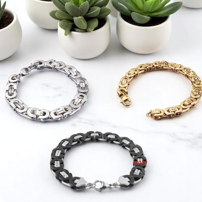 Bracelet homme BYZANTIN EMPEREUR ARRONDI™ variantes argent noire doree