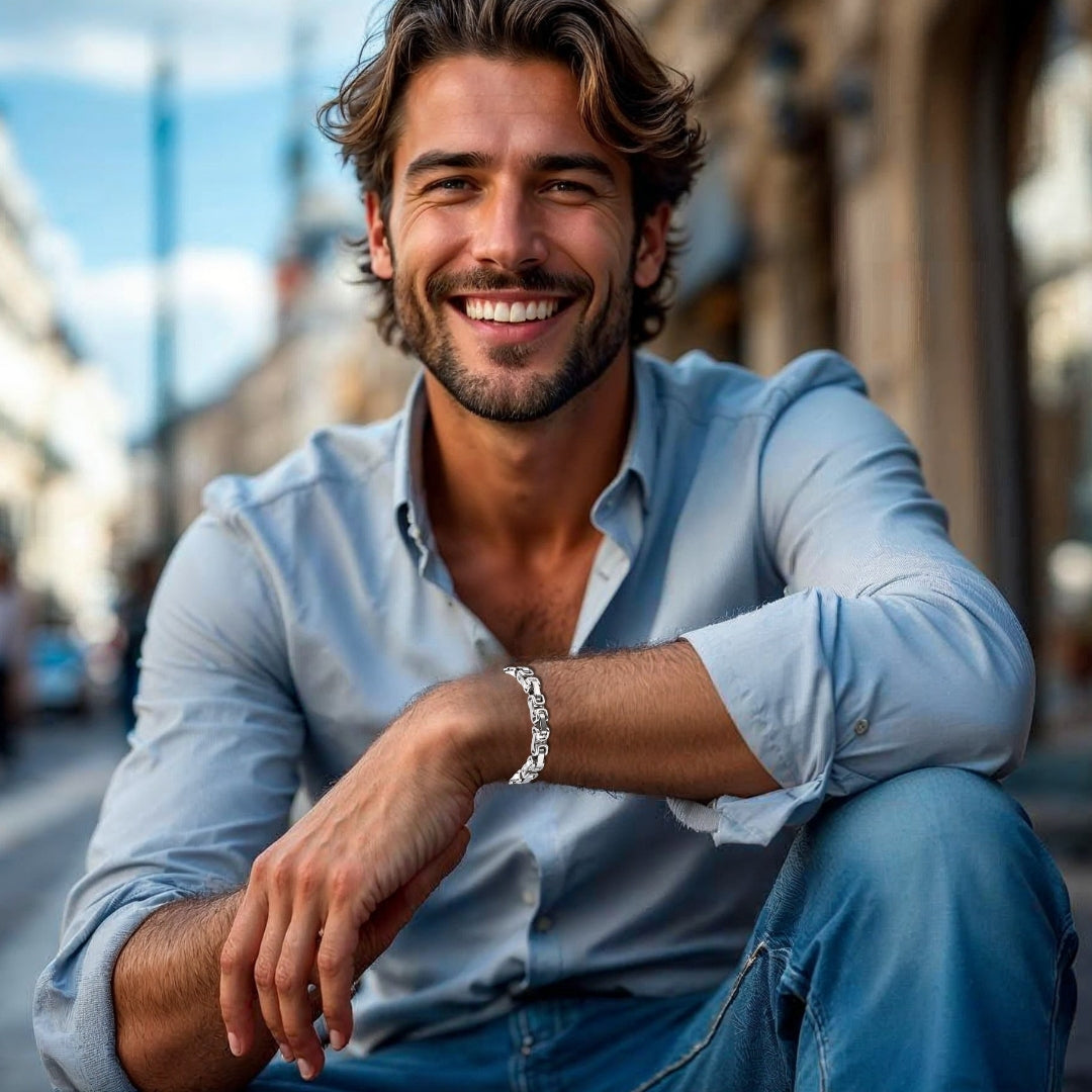 Bracelet homme BYZANTIN EMPEREUR™  variantes argent chemise bleue