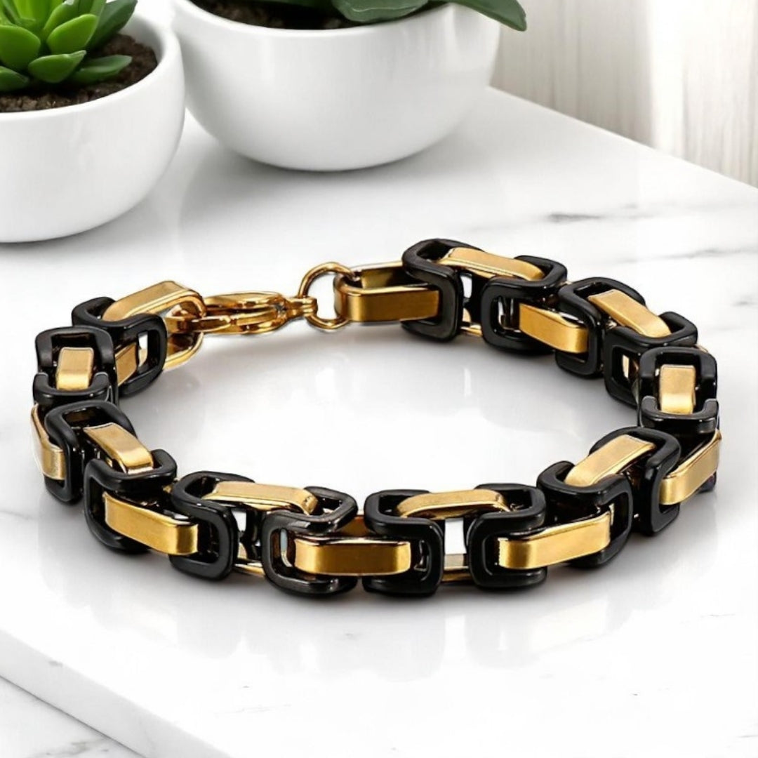 Bracelet homme BYZANTIN EMPEREUR™ variantes doree noire table marbre