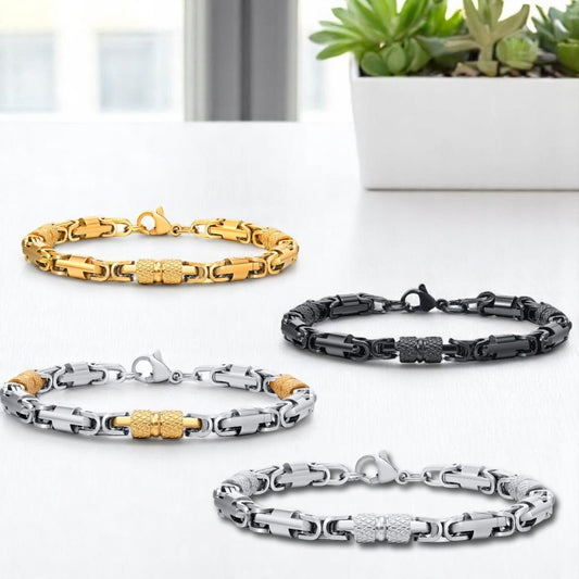 Bracelet homme BYZANTIN HM™ argent doré noir bicolore table blanche brillante
