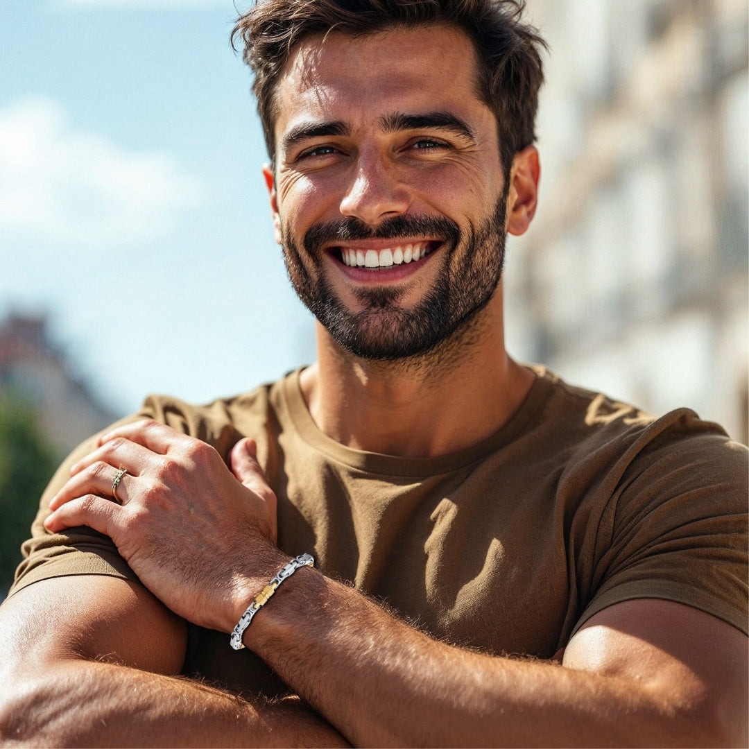 Bracelet homme BYZANTIN HM™ bicolore t-shirt marron 