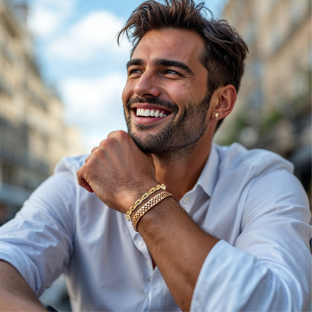 Bracelet homme CHAINE DB II™ dore chemise blanche hoomme elegant 