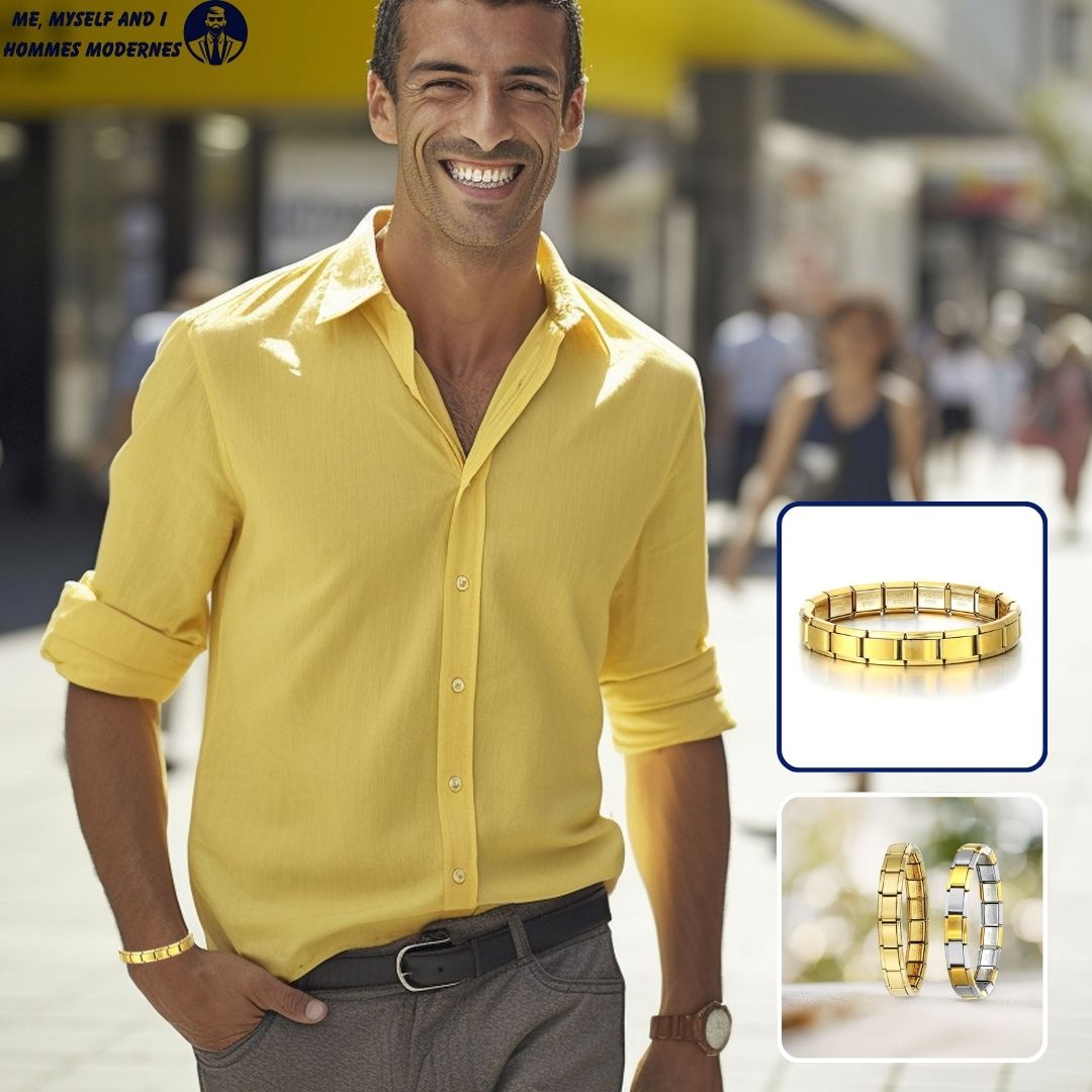 Bracelet homme EZ-FIT™ dore chemise jaune 