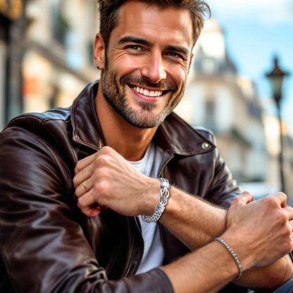 Bracelet homme INFINOTO KNOTO™ argent blouson cuir 