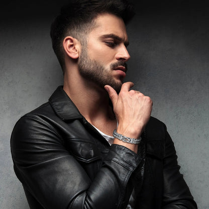 Bracelet homme INFINOTO KNOTO™ argent homme professionnel blouson cuir noir