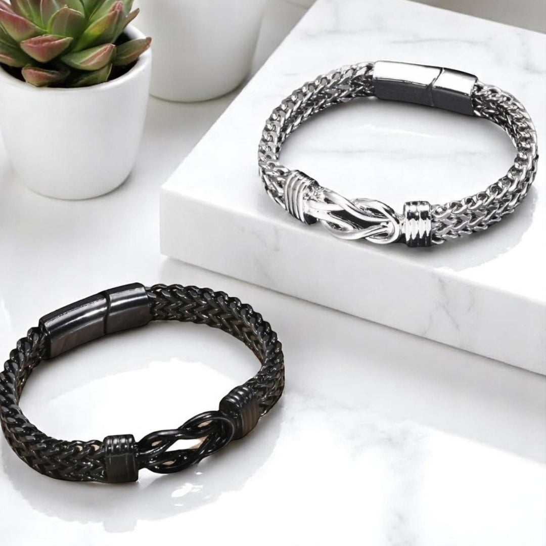 Bracelet homme INFINOTO KNOTO™  variantes noire argent table blanche 