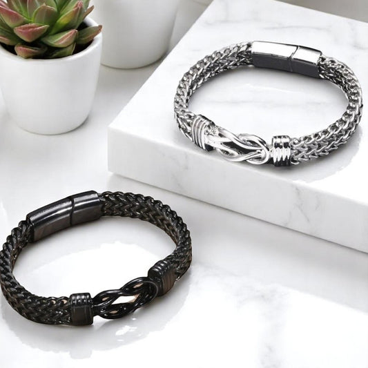 Bracelet homme INFINOTO KNOTO™  variantes noire argent table blanche 