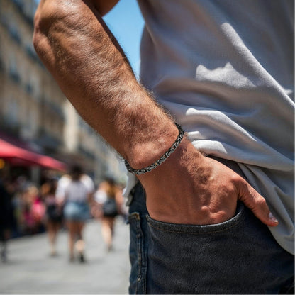 Bracelet homme LINKOT™ argent ancien variantes poignet jeans